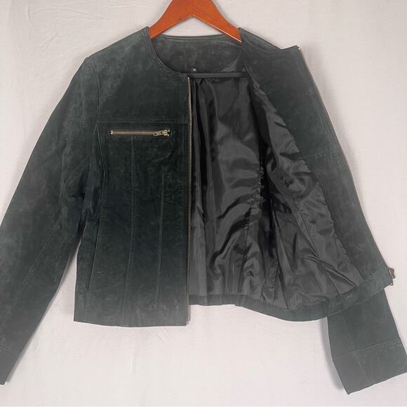 Vintage Suede Cropped Lady Jacket Womens Medium Dark Grey Green Fitted Fall - Picture 4 of 10